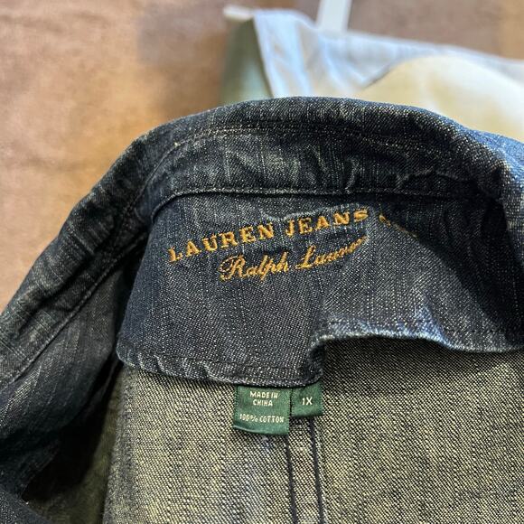 Ralph Lauren Cotton Denim Washed Worn Look Loop Button Chore Coat Size 1X - Picture 8 of 11